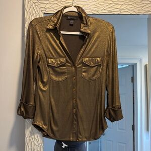 INC International Concepts Shiny Gold Button-Down Shirt